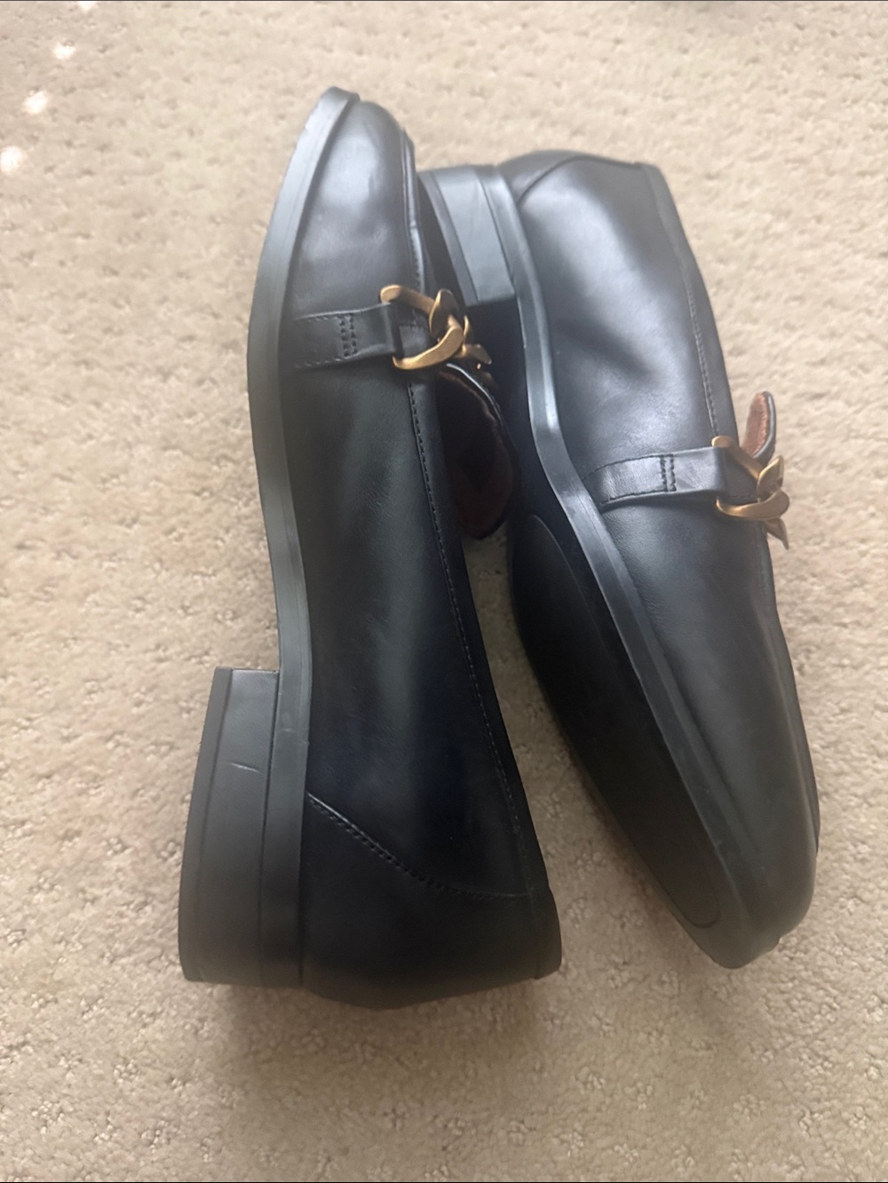 Vionic Black Leather Loafers with Gold Chain Accent - Picture 4 of 4